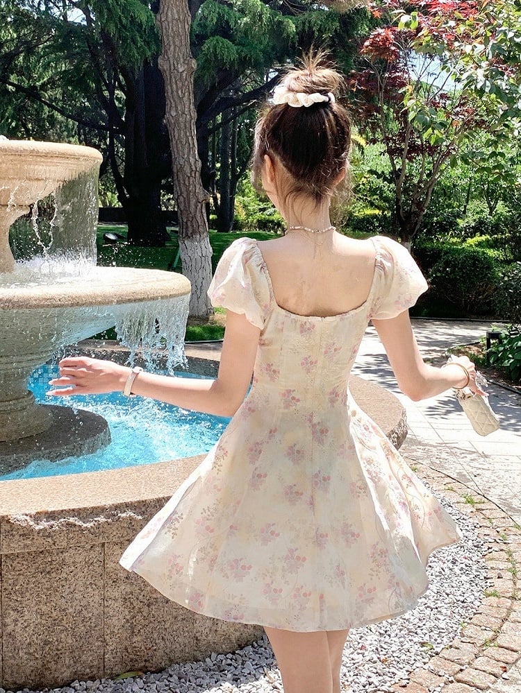 Yellow & Pink Floral Print Summer Holiday Dress - Qchiwawameme | CoyBunny