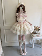 Apricot Lace-up Lolita JSK Dress with Bead Chain Bow - Miss Han | CoyBunny