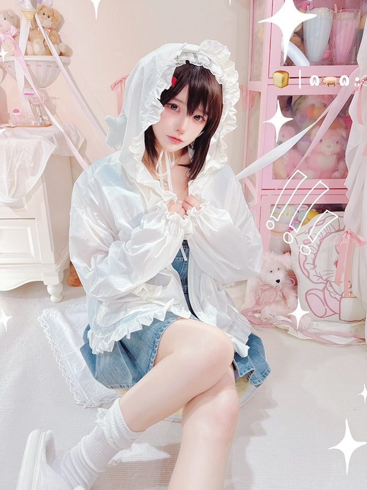 Sweet White Bowknot Sun Protection Jacket with Star Hood - NANACO | CoyBunny
