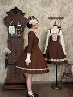 Brown Lace OP Dress with Detachable Bow - iris de nuit | CoyBunny
