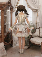 Green Cat Print Square Neckline Sweet Lolita JSK Dress with Plush Cat Patch - NyaNya | CoyBunny