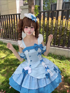 Blue Polka Dot Ruffled Sweet Lolita Jumper Skirt - Sweetheart Dream | CoyBunny