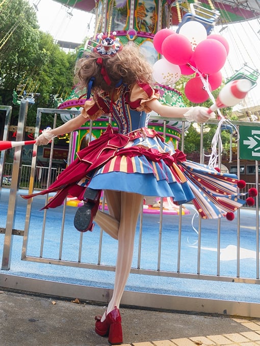 Red and blue bunny circus Sweet Lolita JSK dress ¨C basque waist design