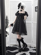 Gothic Square Neck Dress with Bow Accents - Ekomi | CoyBunny