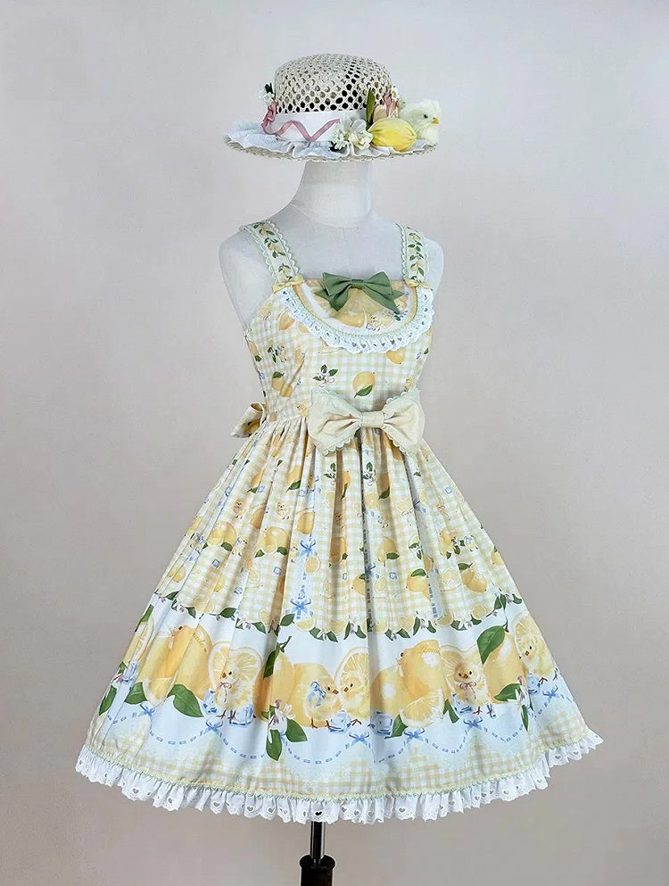 Chick Yellow Print Lemon Dress and Sweet Lolita High-Waisted Gingham - Miss Point | CoyBunny
