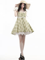 Green Plaid Halter Dress - PINK SAVIOR | CoyBunny