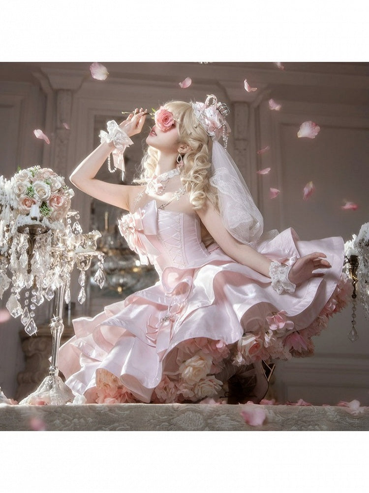 Pink Floral Fantasy Lolita Petticoat with 3D Flowers - Reverie Covenant | CoyBunny