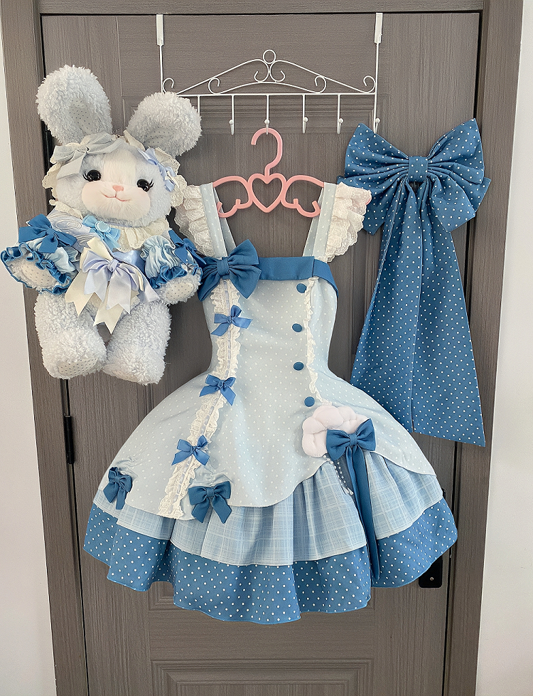 Blue Polka Dot Ruffled Sweet Lolita Jumper Skirt - Sweetheart Dream | CoyBunny
