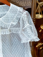 White Peter Pan Collar Polka Dot Sheer Tulle Top - Dream Magic Box | CoyBunny