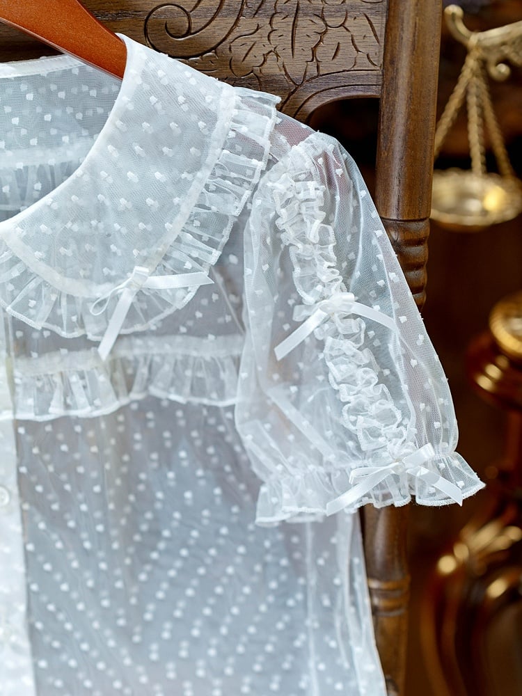 White Peter Pan Collar Polka Dot Sheer Tulle Top - Dream Magic Box | CoyBunny