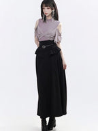 Black Ruffle Trim Long Skirt - PINK SAVIOR | CoyBunny