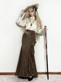 Brown Elegant Mermaid Skirt with Cascading Ruffles - MUYU | CoyBunny