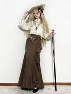 Brown Elegant Mermaid Skirt with Cascading Ruffles - MUYU | CoyBunny