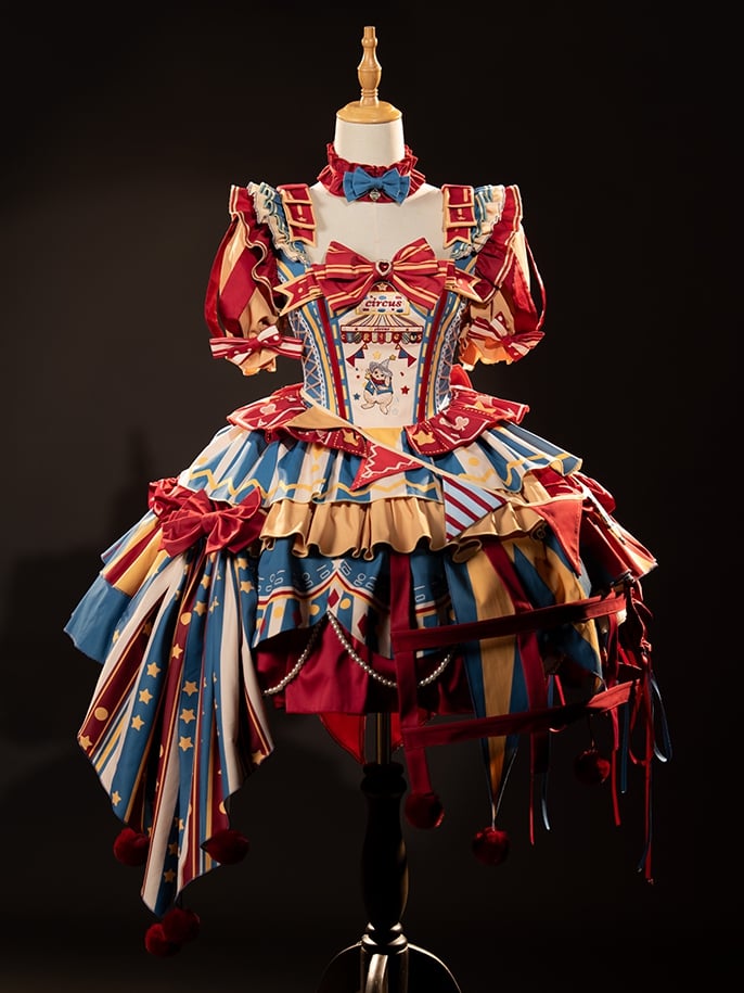 Red and blue bunny circus Sweet Lolita JSK dress ¨C full outfit