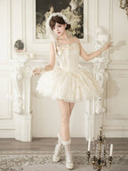 Boned Corset Waist Spaghetti Straps Dress Lolita JSK with Tiered Skirt - With PUJI | CoyBunny