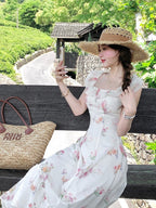 Apricot Summer Vacation Dress with Floral Pattern - Qchiwawameme | CoyBunny