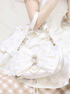 Sweet Lolita Satin Shoulder Bag with Sparkling Beaded Bow - Sheep Puff Bag | CoyBunny