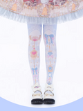 Yume Kawaii Blue Diamond Print Bow Print Sweet Lolita Over Knee Stockings | CoyBunny