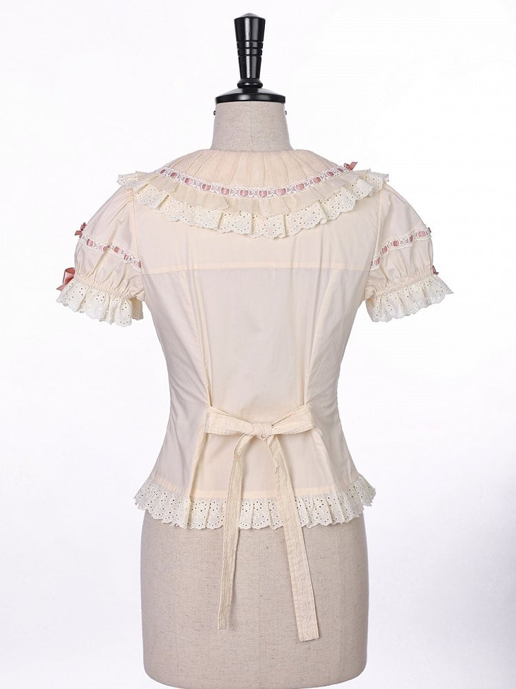 Beige Peter Pan Collar Blouse with Bow & Detachable Sleeves, Sweet Lolita - Alice Girl | CoyBunny