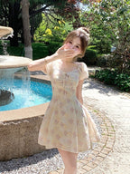Yellow & Pink Floral Print Summer Holiday Dress - Qchiwawameme | CoyBunny