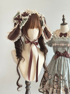 Green-Brown Lace Bow Hairband with Bunny Ears - MAID Lolita Headpieces | CoyBunny