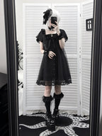 Gothic Square Neck Dress with Bow Accents - Ekomi | CoyBunny