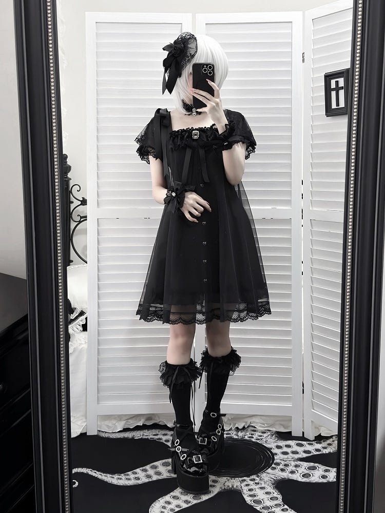 Gothic Square Neck Dress with Bow Accents - Ekomi | CoyBunny