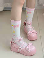 Sweet Lolita Striped Calf Socks with Bow, Star and Moon Print | CoyBunny