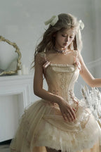 Champagne Lace-up Corset Top + High-low Layered Lolita Skirt (S-XL) | CoyBunny