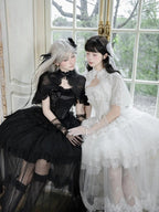 Snow Theme Elegant JSK Dress with Pearl and Floral Brooch - Airfreeing | CoyBunny