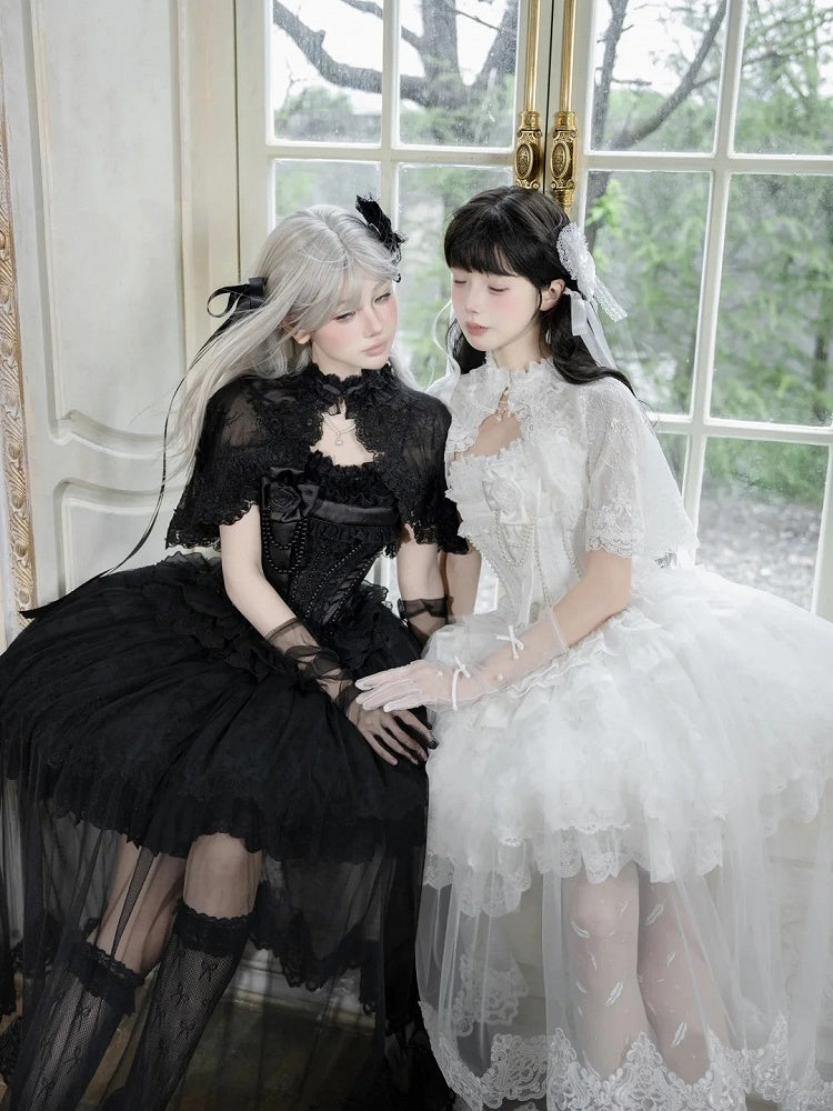 Snow Theme Elegant JSK Dress with Pearl and Floral Brooch - Airfreeing | CoyBunny