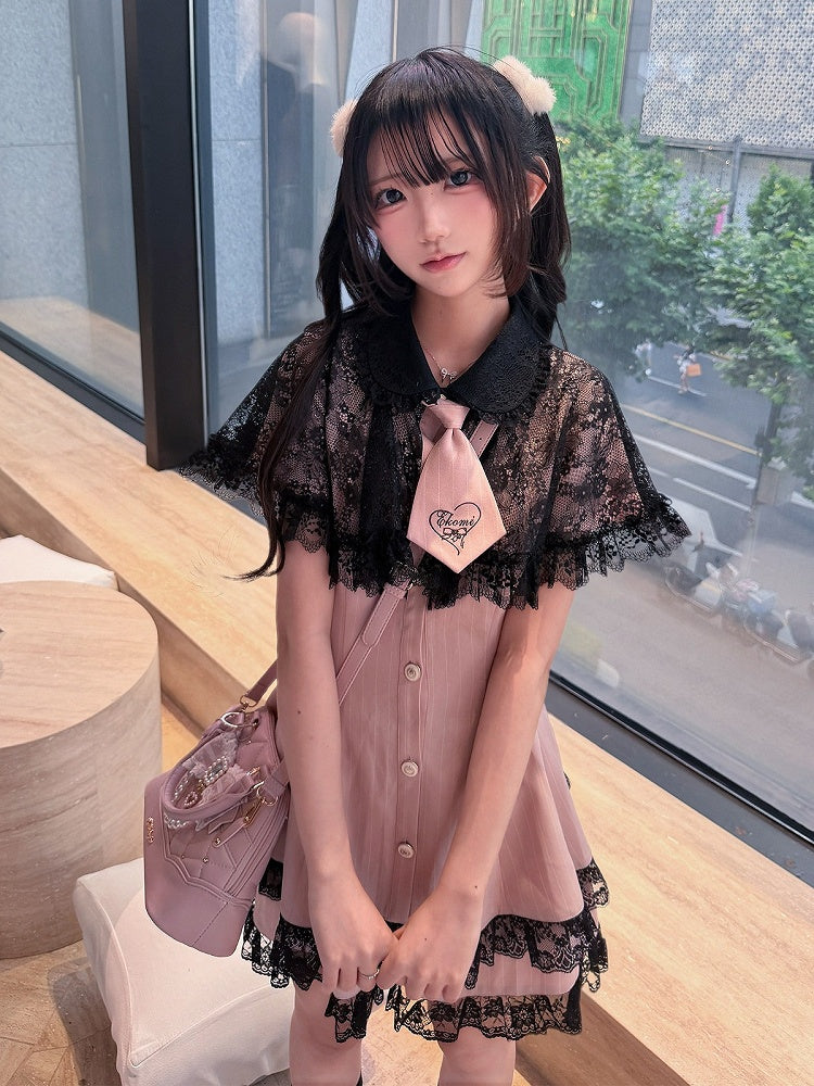 Stripe Dress Set with Lace Cape and Tie - Ekomi | CoyBunny