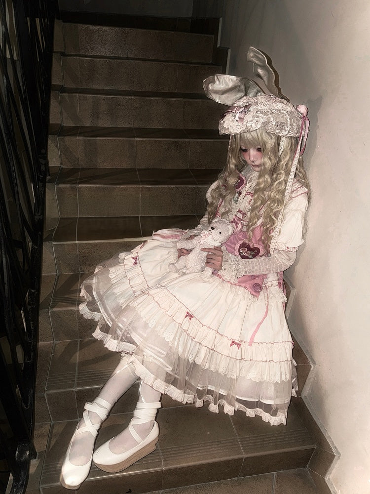 Cream Layered Ruffle High Waist Sweet Lolita Dress with Tulle Hem - Bodhi Original Design | CoyBunny