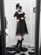Gothic Square Neck Dress with Bow Accents - Ekomi | CoyBunny