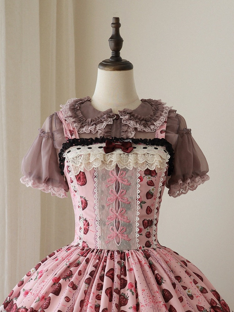 Gray/Pink Sweet Short Puff Sleeve Lolita Blouse | CoyBunny