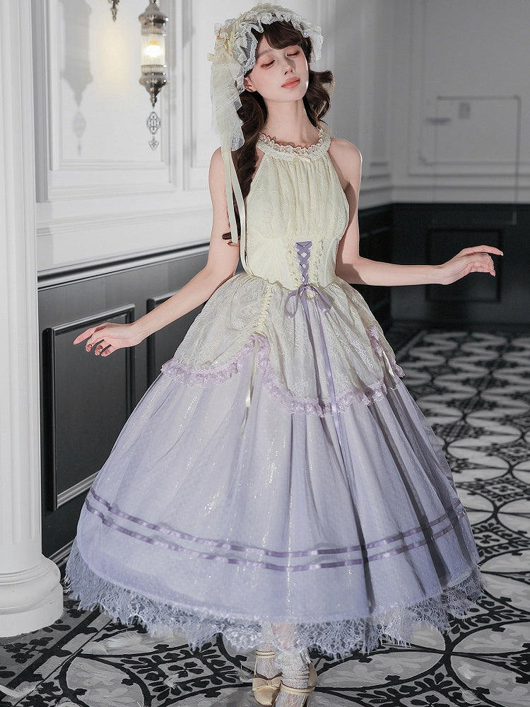 Purple Boned Basque Waist Lolita Halter Neck JSK Gown | CoyBunny