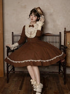 Brown Lace OP Dress with Detachable Bow - iris de nuit | CoyBunny