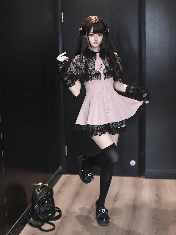 Stripe Dress Set with Lace Cape and Tie - Ekomi | CoyBunny