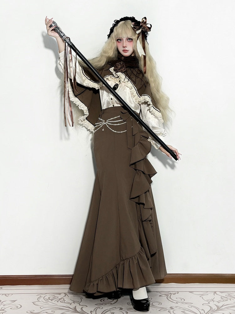 Brown Elegant Mermaid Skirt with Cascading Ruffles - MUYU | CoyBunny