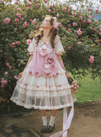 Cream Layered Ruffle High Waist Sweet Lolita Dress with Tulle Hem - Bodhi Original Design | CoyBunny