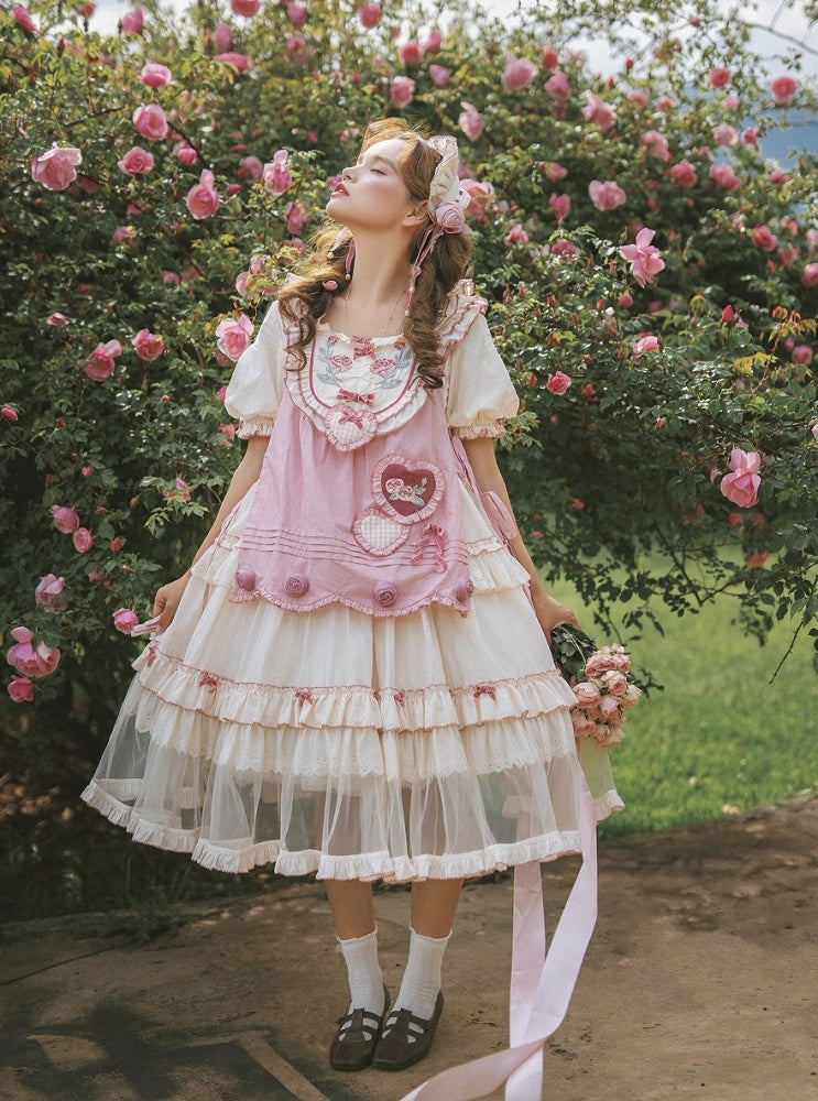 Cream Layered Ruffle High Waist Sweet Lolita Dress with Tulle Hem - Bodhi Original Design | CoyBunny