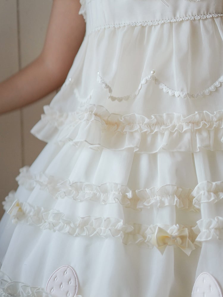 Beige Bow Accents Ruffle Trimming Sweet Lolita Layered-Look Dress | CoyBunny