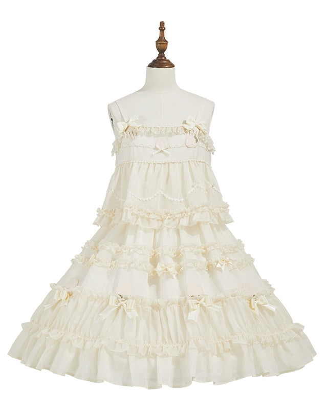 Beige Bow Accents Ruffle Trimming Sweet Lolita Layered-Look Dress | CoyBunny
