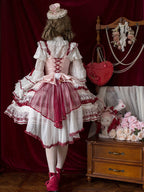 White Ruffled Neck Lolita Tiered Bell Sleeves Blouse Red Bows - Starry Messenger | CoyBunny