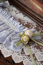 Teal & Green Frilled Headband with Flower Bow Hairpin - Moonlight Dream | CoyBunny