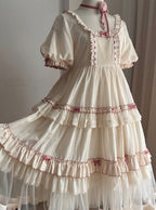 Cream Layered Ruffle High Waist Sweet Lolita Dress with Tulle Hem - Bodhi Original Design | CoyBunny