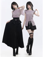 Black Ruffle Trim Long Skirt - PINK SAVIOR | CoyBunny
