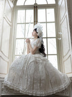 Classic Ivory Puff-Sleeve OP Gown with Sash & Lace Accents - Sleepless Unanswered | CoyBunny