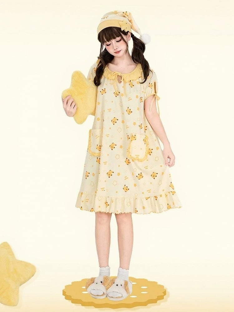 Yellow Mango Print Peter Pan Dress - Tan Tuan | CoyBunny