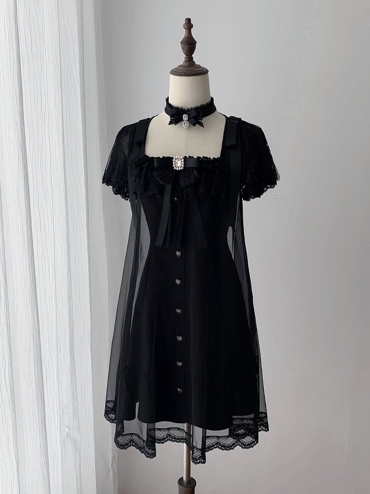 Gothic Square Neck Dress with Bow Accents - Ekomi | CoyBunny